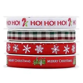 Tesco Traditional Christmas Red, Green & White Ribbon - Pack of 4 offer