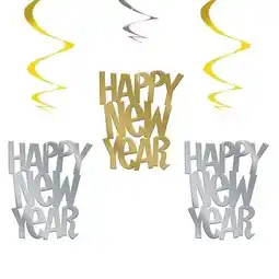 Tesco Gold And Silver Happy New Year Hanging Swirl Decorations - Pack of 3 offer