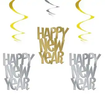 Tesco Gold And Silver Happy New Year Hanging Swirl Decorations - Pack of 3 offer