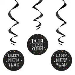 Tesco Neon Dots New Year Hanging Swirl Decorations - Pack of 3 offer