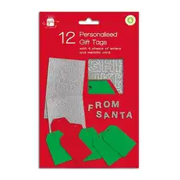 Tesco Personalisable Red & Green Gift Tags with Silver Glitter Letter Stickers - Pack of 12 offer