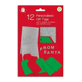 Tesco Personalisable Red & Green Gift Tags with Silver Glitter Letter Stickers - Pack of 12 offer