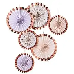 Tesco Deluxe Pastel & Floral Rose Gold Foiled Paper Fans Hanging Decorations - Pack of 6 offer