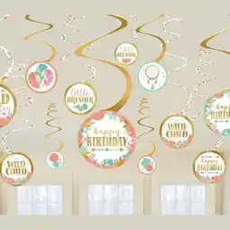 Tesco Boho Birthday Girl Hanging Swirl Decorations - Pack of 12 offer