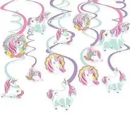 Tesco Magical Unicorn Party Hanging Swirl Decorations - Pack of 12 offer