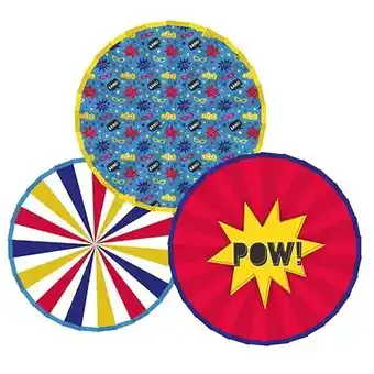 Tesco Superhero Paper Fans Hanging Decorations - Pack of 3 offer