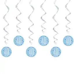 Tesco Blue Glitz Age 40 Holographic Hanging Swirl Decorations - Pack of 6 offer