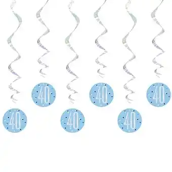 Tesco Blue Glitz Age 40 Holographic Hanging Swirl Decorations - Pack of 6 offer