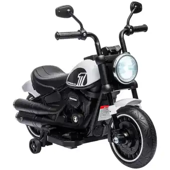 Tesco HOMCOM 6V Electric Motorbike with Training Wheels, One-Button Start - White offer