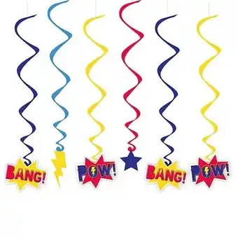 Tesco Superhero Hanging Swirl Decorations - Pack of 6 offer