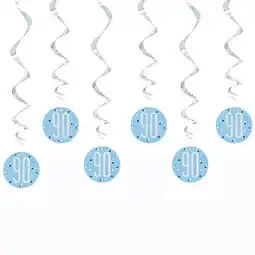 Tesco Blue Glitz Age 90 Holographic Hanging Swirl Decorations - Pack of 6 offer