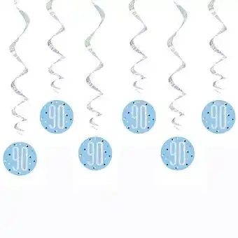 Tesco Blue Glitz Age 90 Holographic Hanging Swirl Decorations - Pack of 6 offer