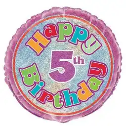 Tesco Happy 5th Birthday Holographic Round Foil Helium Balloon 46cm / 18 in offer