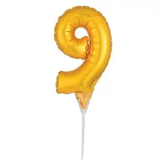 Tesco Gold Number 9 Air Fill Foil Balloon Cake Pick 30cm / 12 in offer