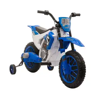 Tesco HOMCOM 12V Kids Electric Motorbike Ride-On Motorcycle w/ Training Wheels - Blue offer