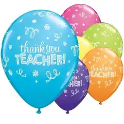 Tesco Thank You Teacher Assorted Latex Helium Qualatex Balloons 28cm / 11 in - Pack of 25 offer