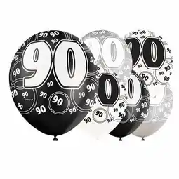 Tesco Assorted Black Glitz 90th Birthday Biodegradable Latex Balloons 30cm / 12 in - Pack of 6 offer