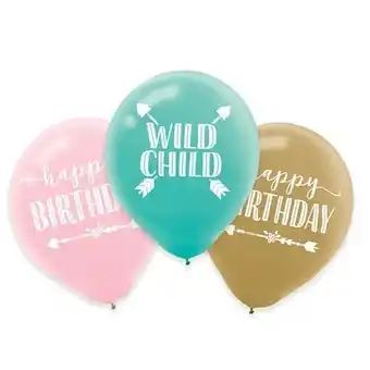 Tesco Boho Birthday Girl Assorted Latex Balloons 28cm / 11 in - Pack of 6 offer