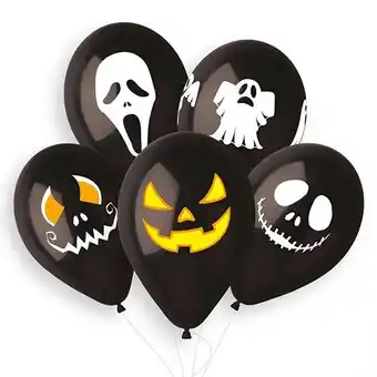 Tesco Halloween Faces Black Latex Balloons 33cm / 13 in - Pack of 6 offer