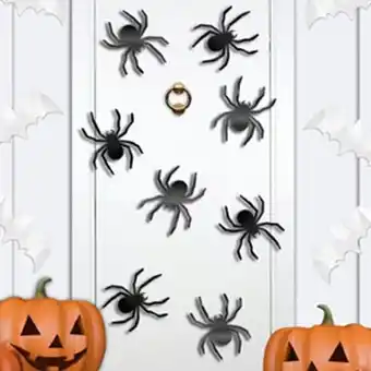 Tesco Black Foil Spiders Halloween Decorations - Pack of 8 offer