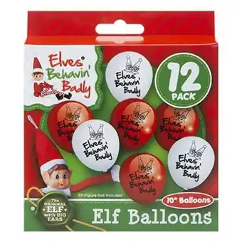 Tesco Elves Behaving Badly Red & White Christmas Latex Balloons 25cm / 10 in - Pack of 12 offer