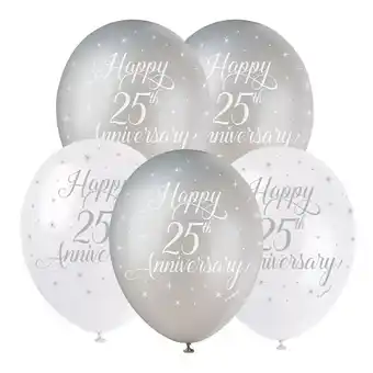 Tesco Happy 25th Anniversary Biodegradable Latex Balloons 30cm / 12 in - Pack of 5 offer