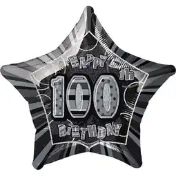 Tesco Black Glitz Age 100 Happy Birthday Prismatic Foil Helium Balloon 51cm / 20 in offer