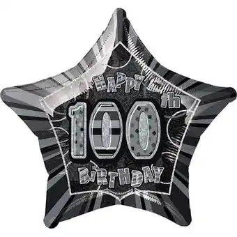 Tesco Black Glitz Age 100 Happy Birthday Prismatic Foil Helium Balloon 51cm / 20 in offer