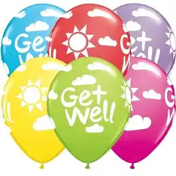 Tesco Get Well Sunshine Assorted Latex Helium Qualatex Balloons 28cm / 11 in - Pack of 6 offer