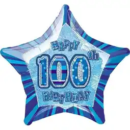 Tesco Blue Glitz Age 100 Happy Birthday Prismatic Foil Helium Balloon 51cm / 20 in offer