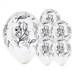 Tesco Clear Latex Balloon With Black Elegant Leaves 30cm / 12 in - Pack of 6 offer