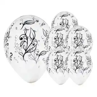 Tesco Clear Latex Balloon With Black Elegant Leaves 30cm / 12 in - Pack of 6 offer