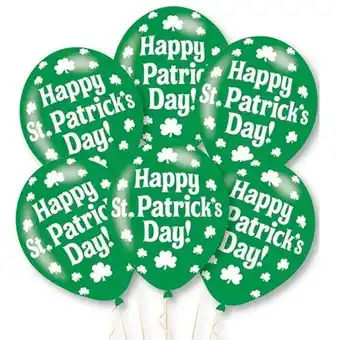 Tesco Happy St. Patrick's Day Biodegradable Latex Balloons 28cm / 11 in - Pack of 6 offer