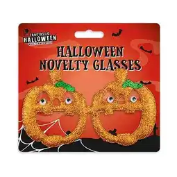 Tesco Halloween Pumpkin Glitter Novelty Fancy Dress Glasses offer