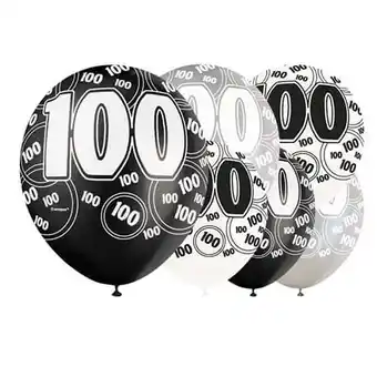 Tesco Assorted Black Glitz 100th Birthday Biodegradable Latex Balloons 30cm / 12 in - Pack of 6 offer