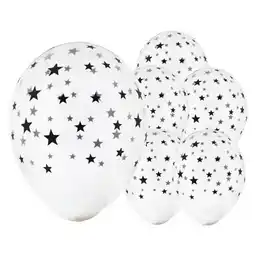 Tesco Clear Latex Balloon With Black Star Designs 30cm / 12 in - Pack of 6 offer