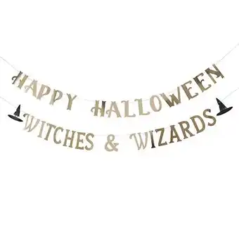 Tesco Happy Halloween Witches & Wizards Gold Card Banner 2.5m offer