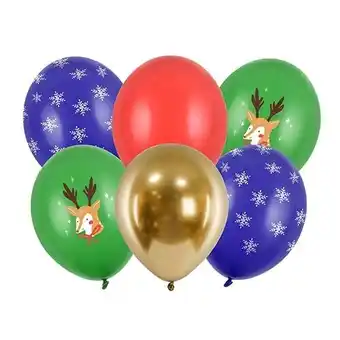 Tesco Christmas Reindeer Assorted Latex Balloons 30cm / 12 in - Pack of 6 offer