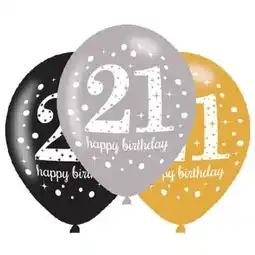 Tesco Gold Celebration Happy 21 Birthday Latex Balloons 27cm / 11 in - Pack of 6 offer