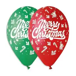 Tesco Merry Christmas Red & Green Latex Balloons 33cm / 13 in - Pack of 6 offer