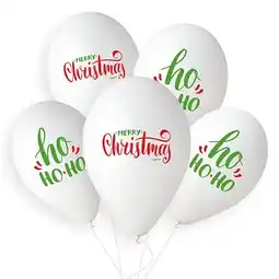 Tesco Ho Ho Ho Merry Christmas White Latex Balloons 33cm / 13 in - Pack of 6 offer