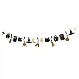 Tesco Witchy Cats Magical Black & Gold Foil Halloween Tassel Garland 2.5m offer