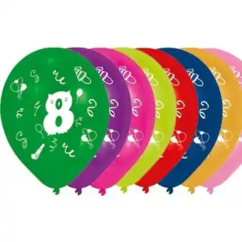 Tesco Age 8 Two-Sided Print Assorted Latex Balloons 25cm / 10 in - Pack of 8 offer