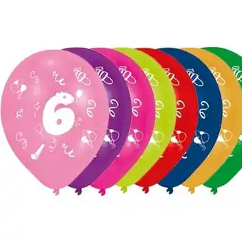 Tesco Age 6 Two-Sided Print Assorted Latex Balloons 25cm / 10 in - Pack of 8 offer