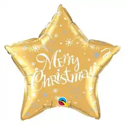 Tesco Merry Christmas Festive Gold Star Foil Helium Qualatex Balloon 51cm / 20 in offer