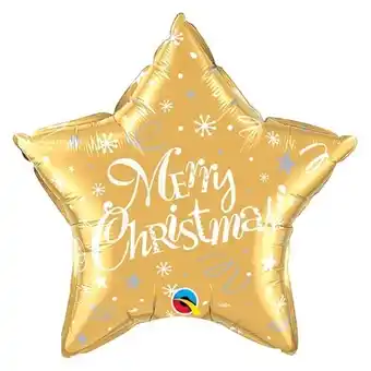 Tesco Merry Christmas Festive Gold Star Foil Helium Qualatex Balloon 51cm / 20 in offer