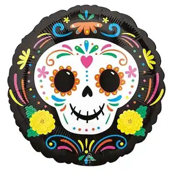 Tesco Day of the Dead Skull Halloween Round Foil Helium Balloon 43cm / 17 in offer