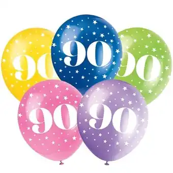 Tesco Age 90 Biodegradable Assorted Latex Balloons 30cm / 12 in - Pack of 5 offer