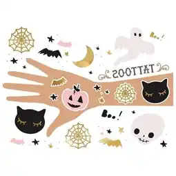 Tesco Halloween Pink, Gold & Black Temporary Tattoo Sticker Sheet offer