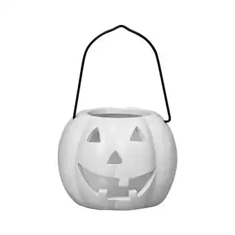 Tesco White Halloween Pumpkin Tea Light Candle Holder with Handle 10cm offer